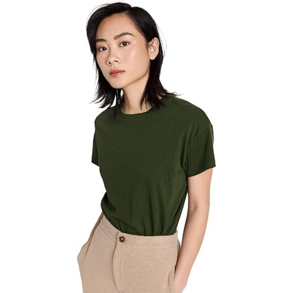 NWT Vince Womens Size Medium Dark Green Cotton Linen Easy Tee T-Shirt NEW - Picture 1 of 6